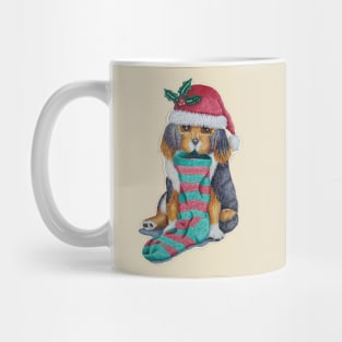 cute black and brown puppy dressed for christmas Mug